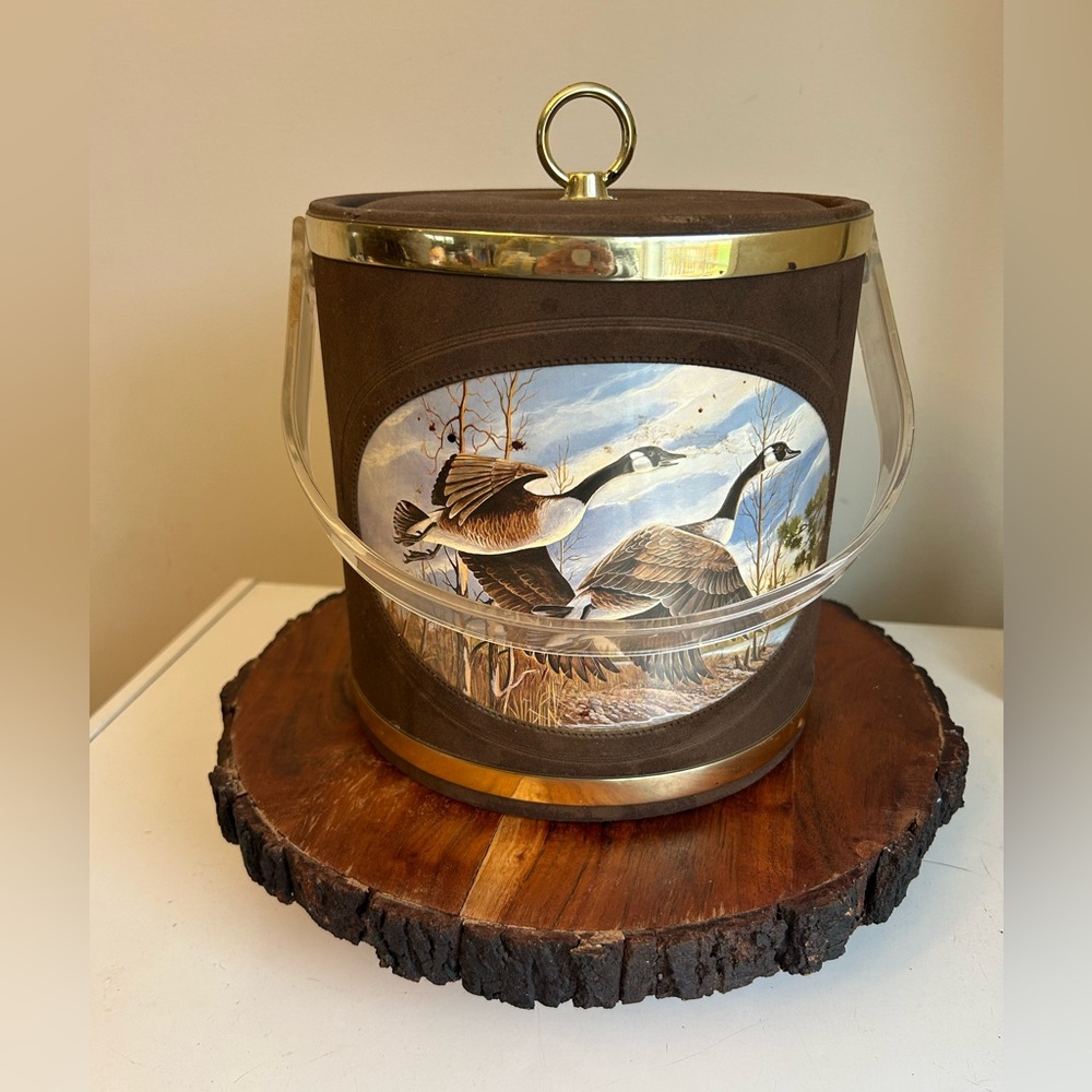 VNTG‎ Retro Norman R Wamer Bar Ice Bucket Flying Ducks Geese Birds In Flight MCM